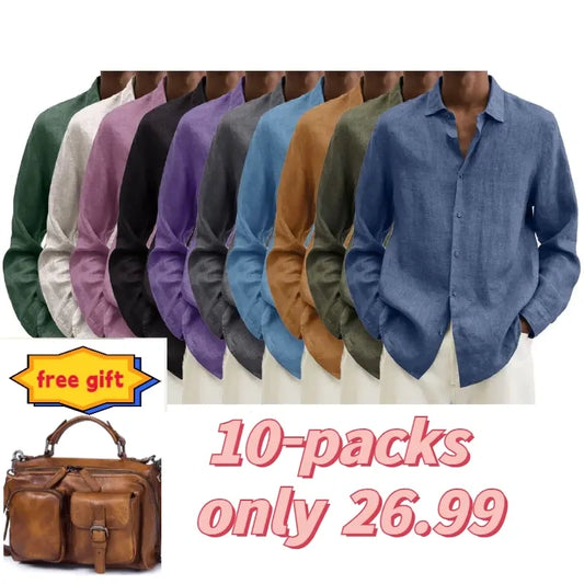 10-Pack Men's Linen Long Sleeve Shirts