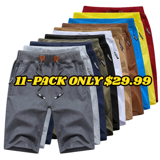 11-PACK Fashion Casual Solid Color Breathable Shorts with Zipper Pockets